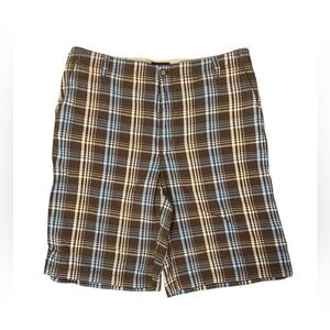 Izod Madras Plaid Shorts Mens 36 Brown Multi Bermuda Long Preppy Summer NWT